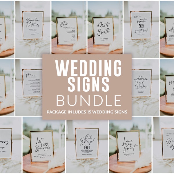 Wedding signs bundle, Minimalist boho wedding sign, 15 weddings signs included, Wedding signs templates #SCR021VSD