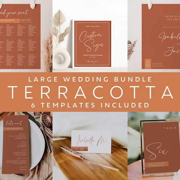 Wedding bundle template, Terracotta wedding template, Boho wedding signs and template, Terracotta, burnt orange and ivory #Bella021TR
