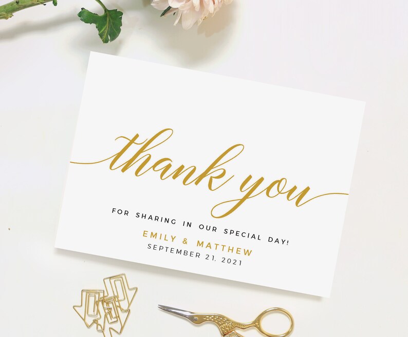 Gold Thank you card template #BSC020GLD Thank you note Wedding thank you cards Simple Thank you cards