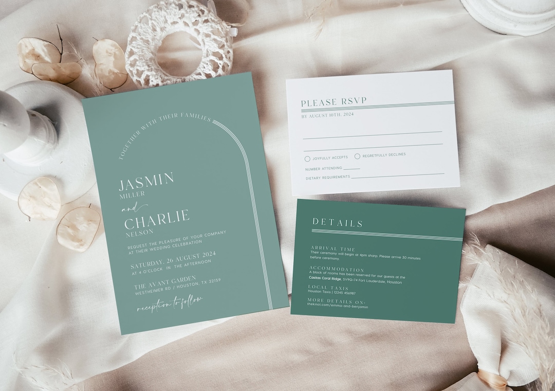 Elegant Arched Wedding Invitation, Sage Wedding Invitation Set, Sage ...