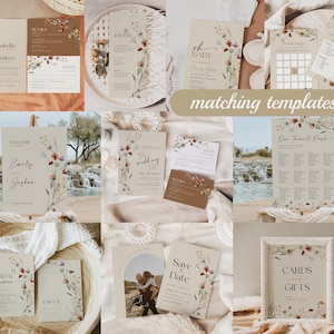 Beige Save The Date, Boho Floral Save the Date template, Boho wildflower wedding save the date Mila image 6