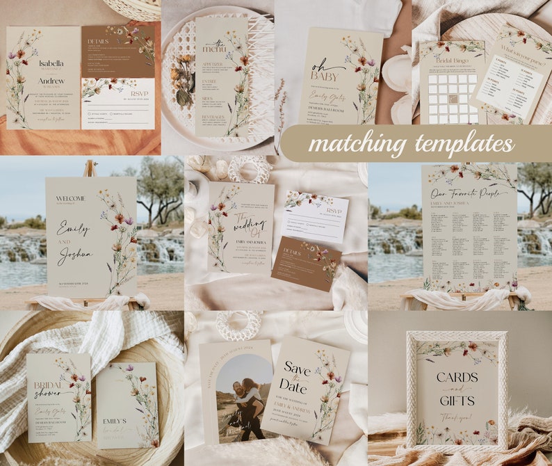 Beige Save The Date, Boho Floral Save the Date template, Boho wildflower wedding save the date Mila image 6