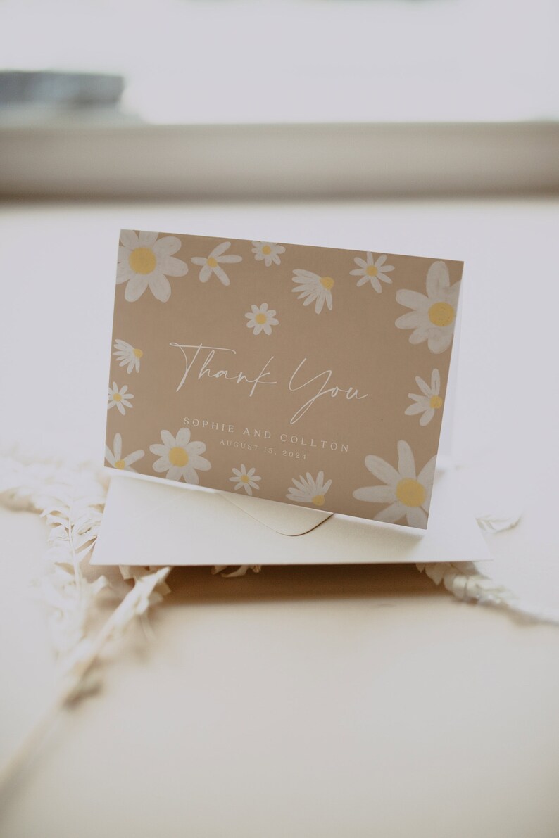 Daisy Thank You Card Boho Beige Thank You Cards Boho Daisy - Etsy