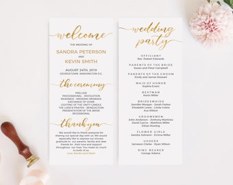 Program template gold, Wedding ceremony program template, Gold wedding program, Program cards #WBND19GD