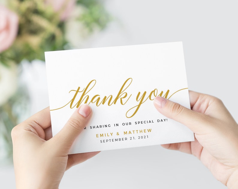 Gold Thank you card template #BSC020GLD Thank you note Wedding thank you cards Simple Thank you cards