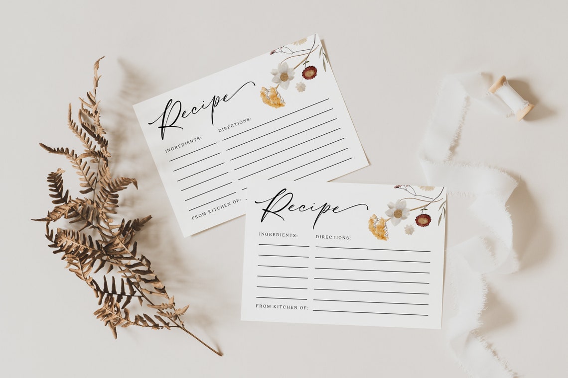 Recipe Cards Template Bridal Shower Recipe Cards Wildflower Etsy