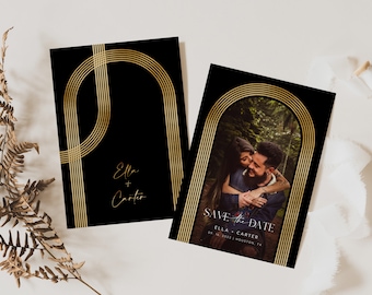 Arch save the date, Gold save the date template, Save the date black and gold, Save the date with photo  #goldarch