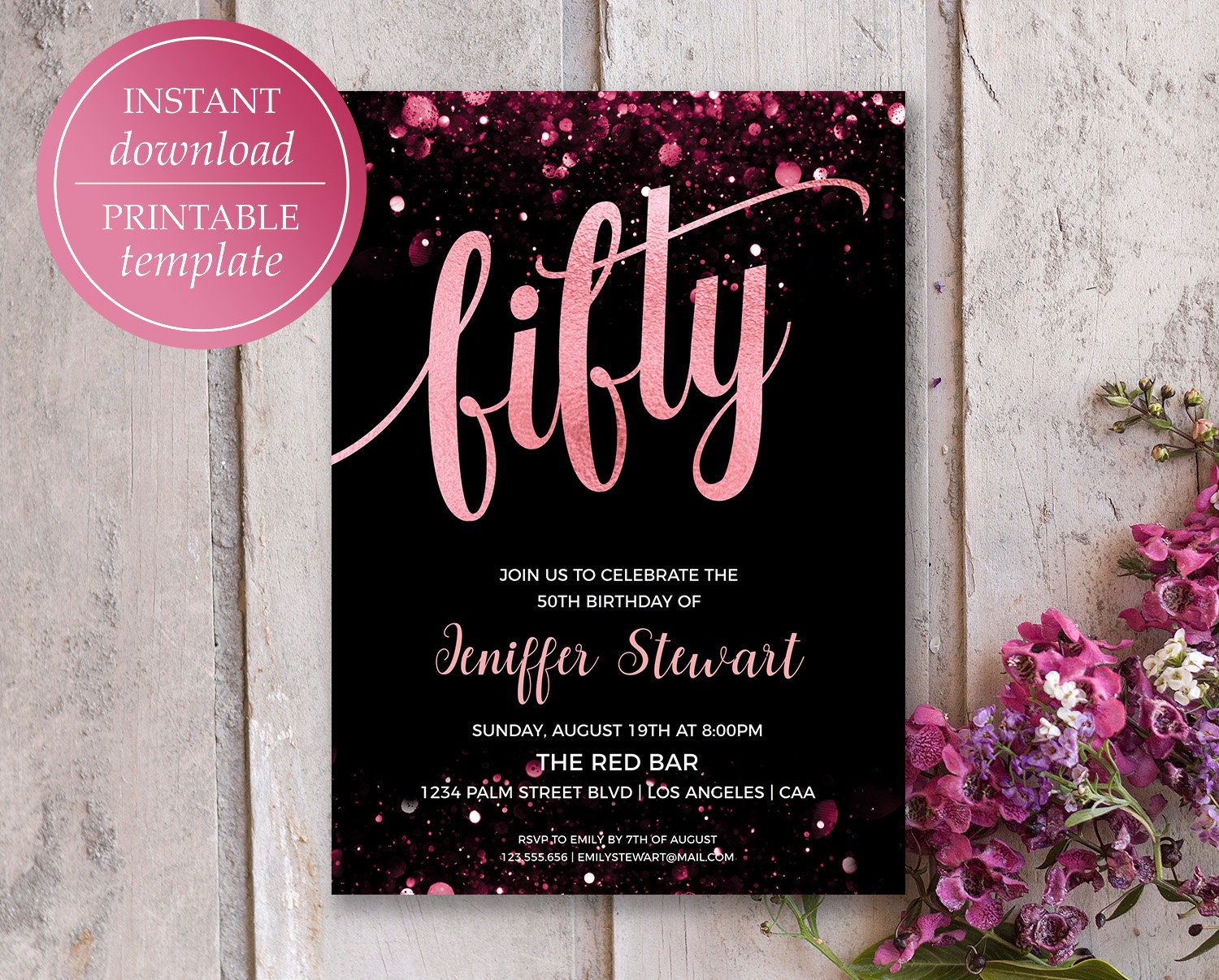 Rose Gold 50th Birthday Invitations & Invitation Templates