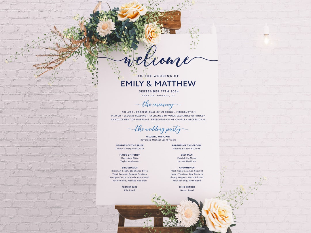 Navy Wedding Sign, Wedding Program Sign, Minimalist Wedding Program ...