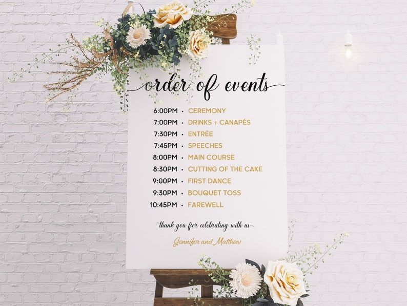 Wedding Timeline Elegant and Rustic Wedding Sign Timeline Template Wedding Program Order of Events Order of the Day image 1