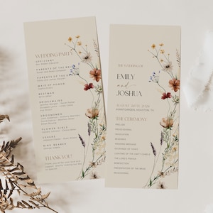 Wedding program template, Floral wedding Program, Beige Wedding Program cards, Boho wildflower wedding stationery #Mila