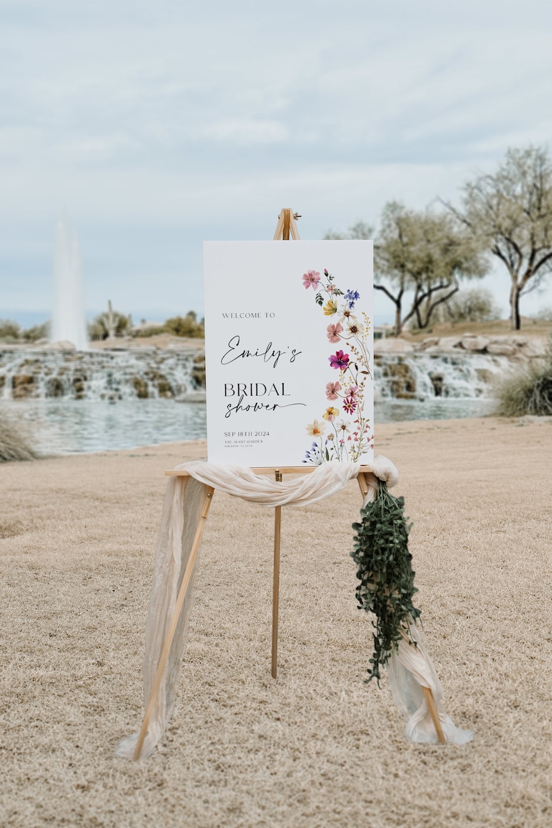 wildflower floral bridal shower welcome sign