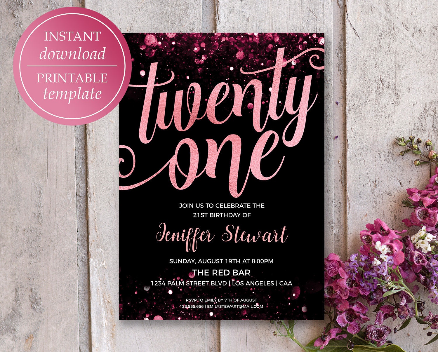 Surprise 21st Birthday Invitation Download Rose Gold (Instant Download) 