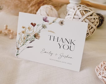 Boho Thank you card, Thank you card template, Wedding thank you cards, Bridal and Baby shower thank you card, Floral Thank you cards #Silvia