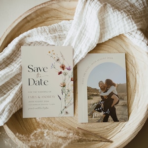 boho beige floral save the date