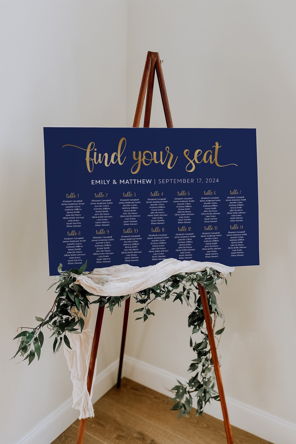 Seating Chart Wedding Navy and gold Wedding sign Navy image 1