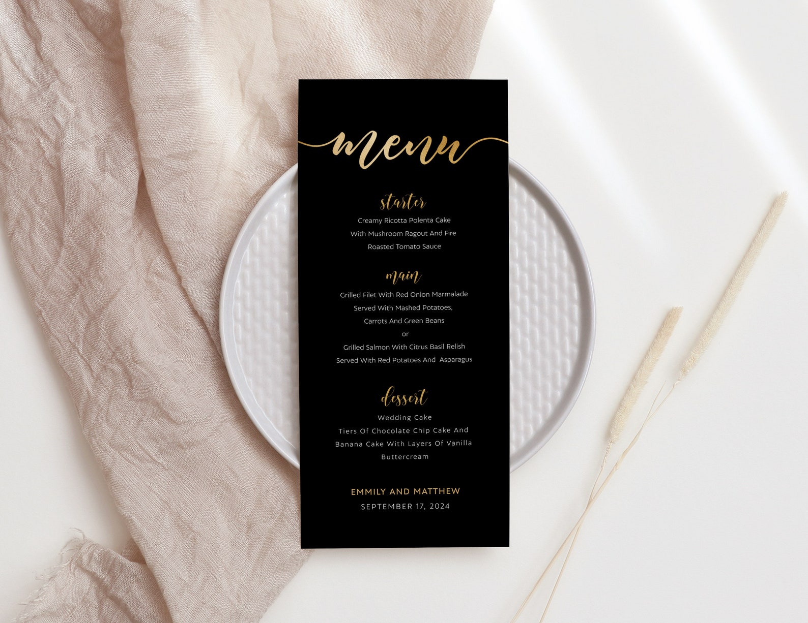 Black and Gold Menu Template Wedding Menu Template Menu Etsy
