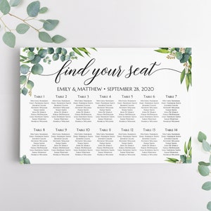 Greenery wedding bundle, Seating chart sign, Welcome sign, Menu, Place cards, Table numbers, Eucalyptus wedding stationery EUC020 image 5