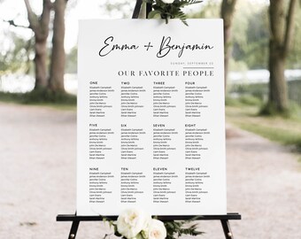 Seating chart template, Seating chart wedding, Wedding seating plan, Black and white seating chart, Fully editable #bw021vsd