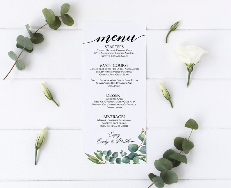 Greenery wedding bundle, Seating chart sign, Welcome sign, Menu, Place cards, Table numbers, Eucalyptus wedding stationery EUC020 image 7