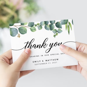 Thank You card wedding, Wedding thank you, Eucalyptus Thank you card, Thank you card template, Greenery thank you cards #EUC020