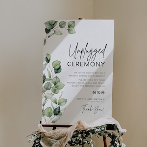 Unplugged ceremony sign, Wedding unplugged sign template, Modern greenery eucalyptus wedding sign #green022