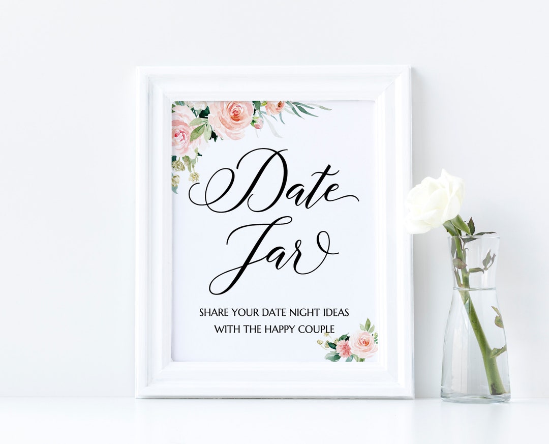 Date Jar Sign, Bridal Shower Sign, Printable Sign Template With Pink ...