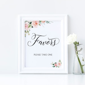 Favors Sign Printable, Wedding Favors Sign Template, Pink and Blush ...