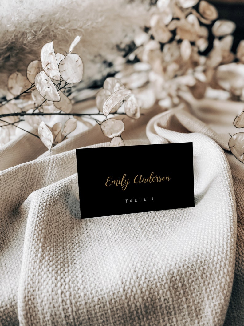 Place Cards Template Black and Gold Place Cards Wedding Name Etsy