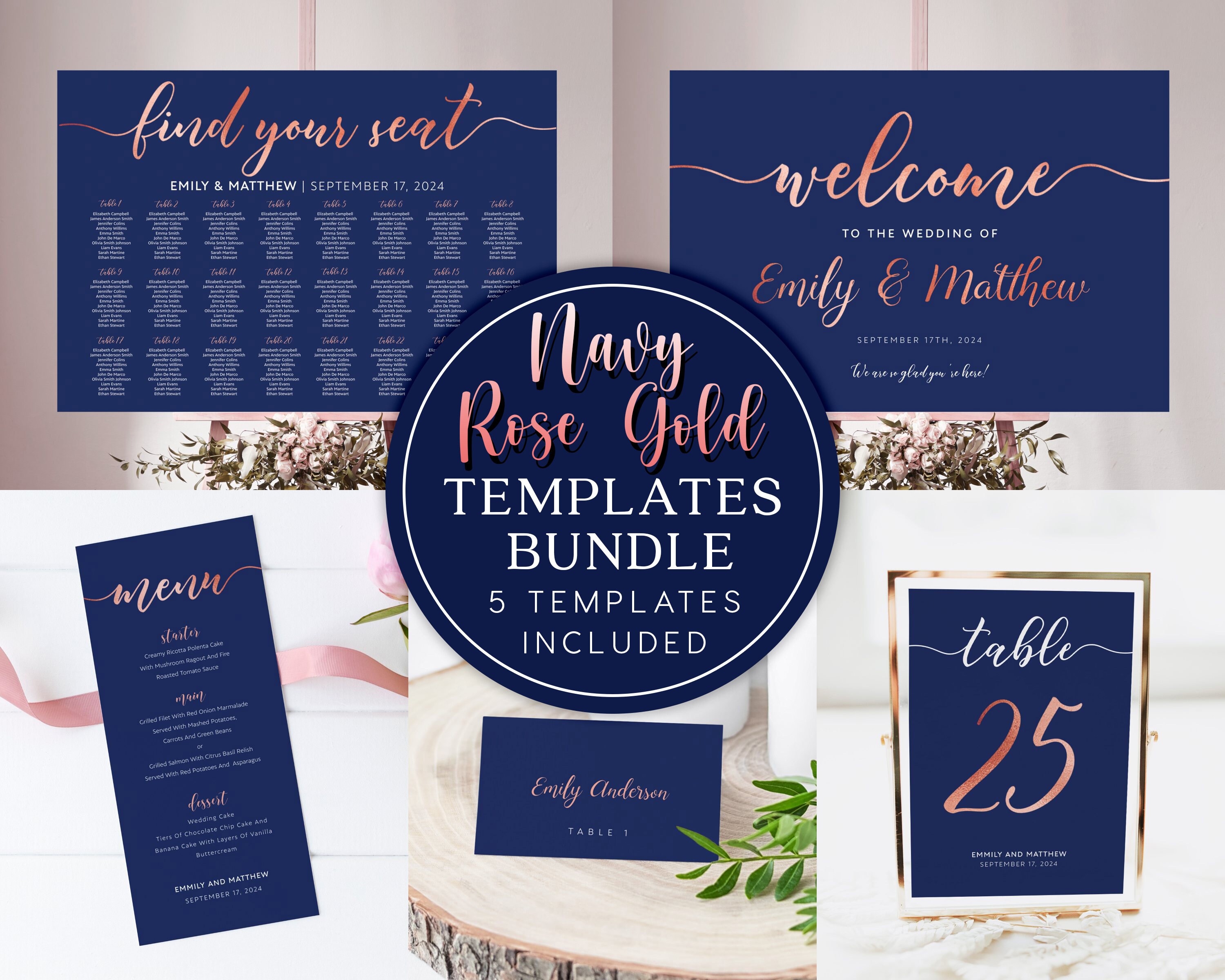 Minimal Wedding Welcome Seating Chart Board Sign Set Personalized 