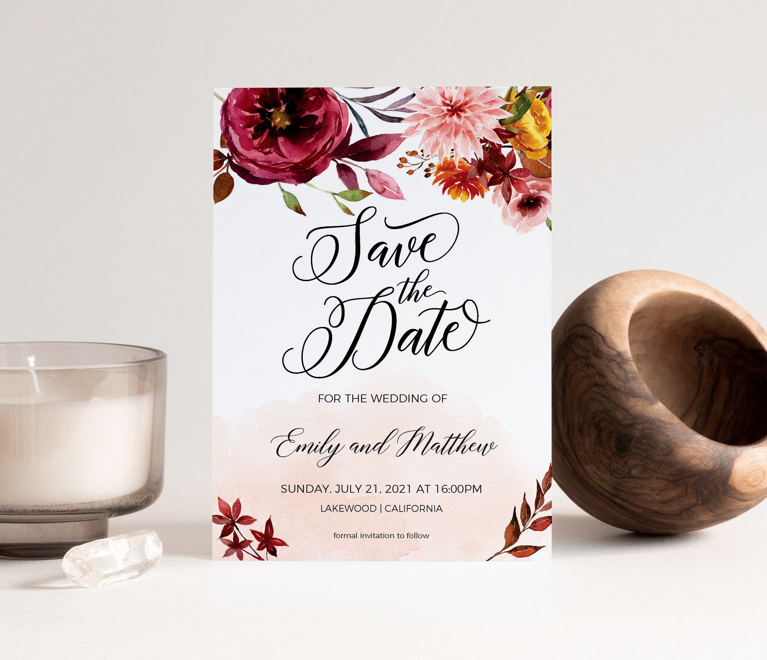 Fall Save the Date Card Autumn Save the Date Template Blush Etsy