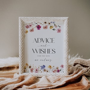Floral Advice and Wishes sign, Bridal shower Advice and Wishes sign, Wildflower Bridal shower Sign #Petra