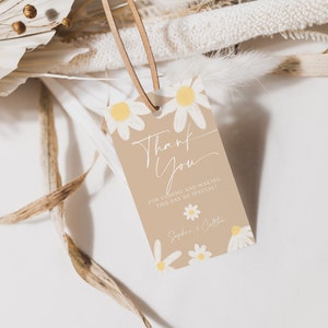 Daisy flower Thank you tags, Boho beige gifts tag, Boho Daisy Baby shower favor card template #daisyvsd
