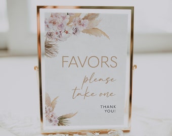 Favors wedding sign template, Wedding sign template, Boho pampas wedding sign  #PAM021VSD