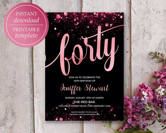 40th birthday sale invitations rose gold