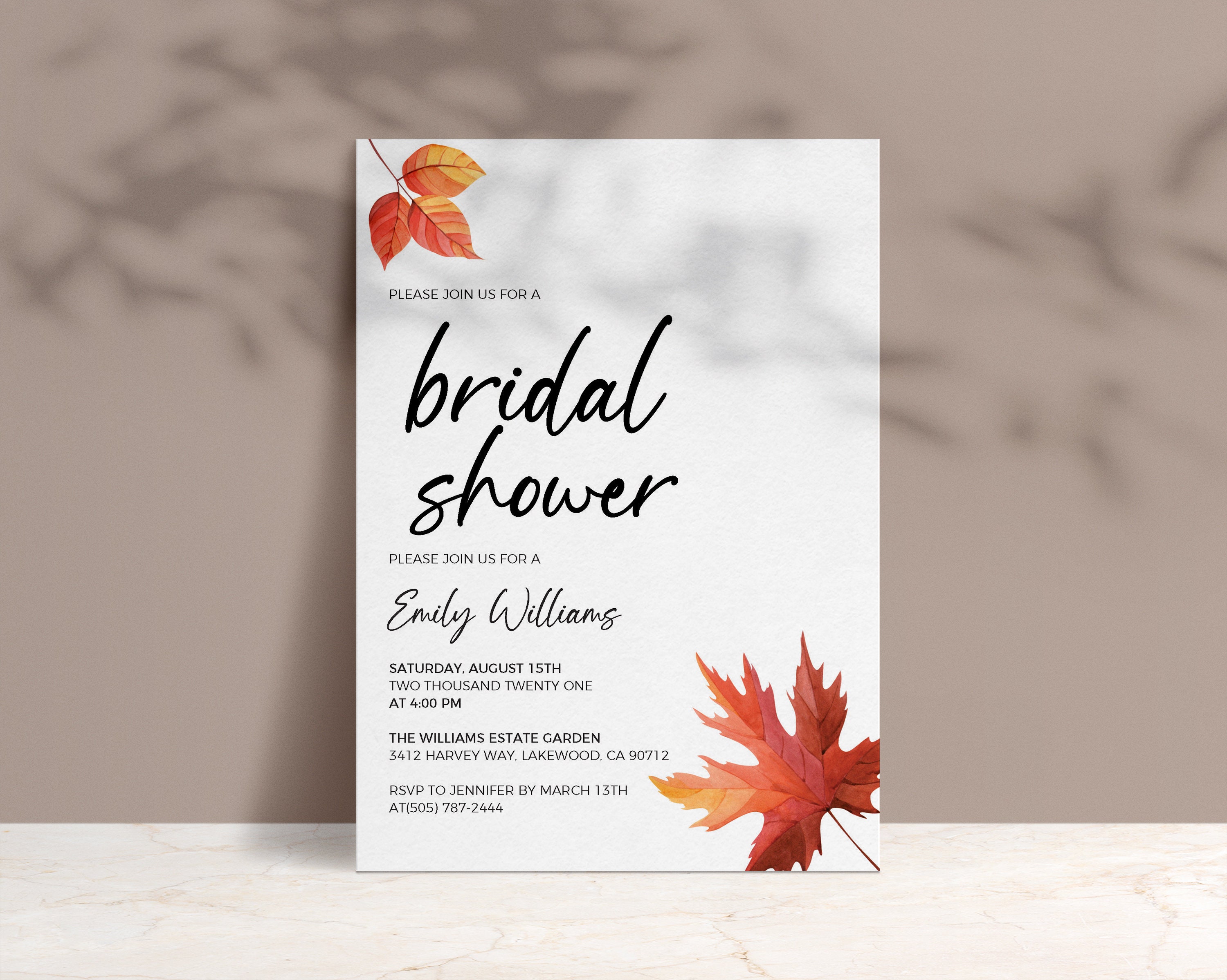 Bridal Shower Invitation Fall Invitation Template Autumn Etsy