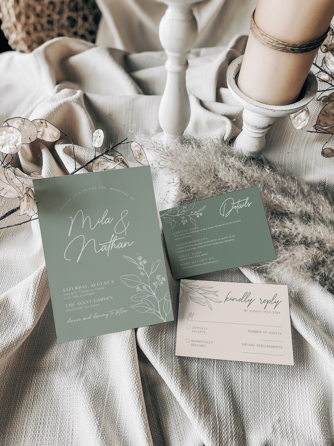 Minimalist Wedding Invitation Sage wedding invitation set image 1