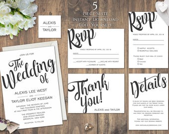 Wedding Invitation Printable Wedding Invitation Calligraphy Rustic Editable Templates Instant Download Printable Wedding Invitation Suite