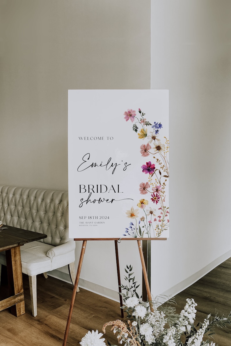 Floral Bridal Shower Welcome sign, Wildflower Welcome Sign template, Spring Summer Wildflowers Petra image 1