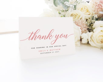 Blush Thank you cards, Wedding thank you cards, Thank you note, Pink Thank you card template