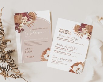 Weekend Itinerary template, Wedding Itinerary template, Boho Chic wedding template, Modern terracotta beige pampas  #BohoChic