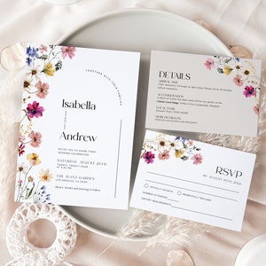Wedding Invitation template, Modern floral wedding invitation, Boho Wildflower wedding invitation set #Petra