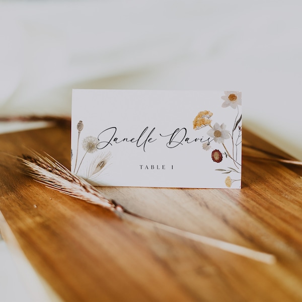 Wildflower place cards, Wedding place card template, Floral wedding name cards, Wildflower wedding #Florawild