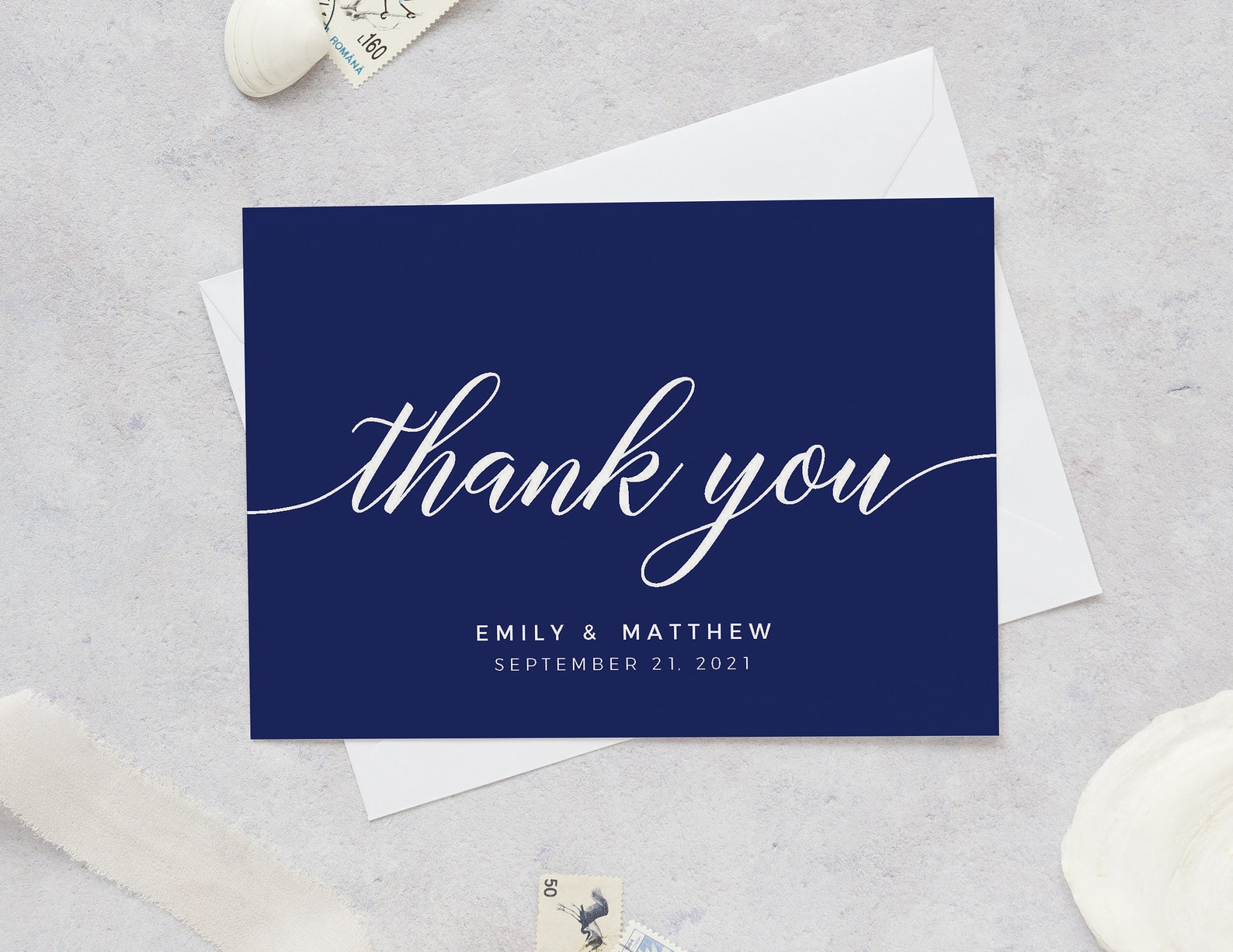 Navy Thank You Card Wedding Thank You Cards Thank You Note Etsy