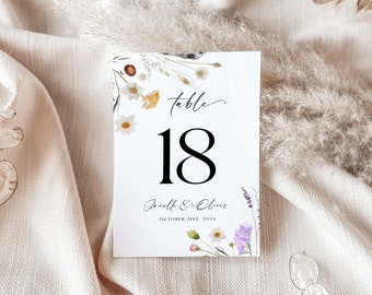 Wedding table number template, Wildflower wedding table numbers, Floral table numbers wedding #Florawild