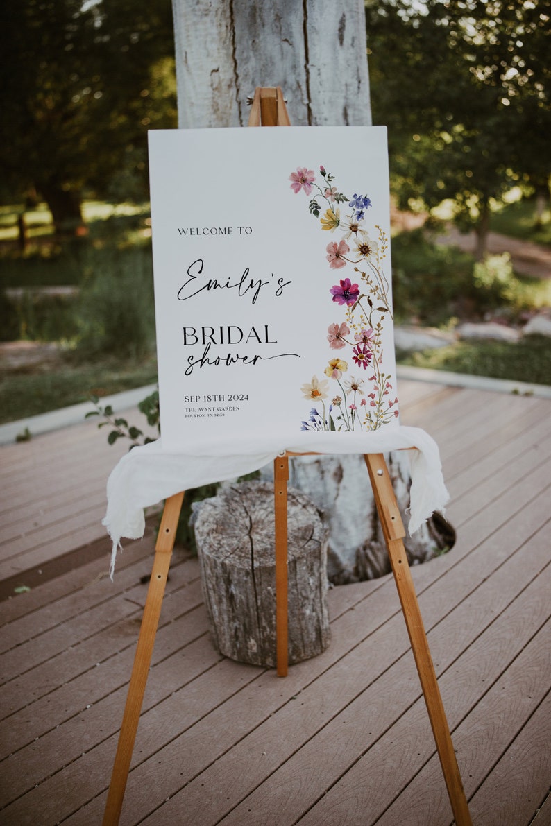 wildflower floral bridal shower welcome sign