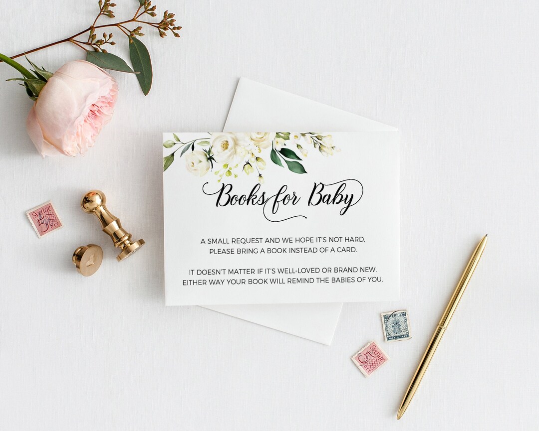 Baby Shower Books for Baby Card Template Printable With Greenery Floral