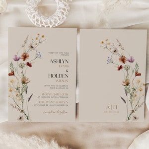 Elegant Floral Wedding Invitation, Beige Wedding Invitation Suite, Boho wedding Invitation set, Invitation template Mila image 10