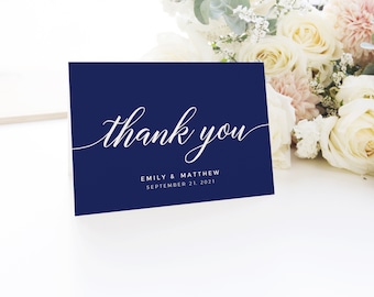 Navy Thank You card, Wedding thank you cards, Thank you note,  Thank you postcards, Folded thank you cards, Navy blue