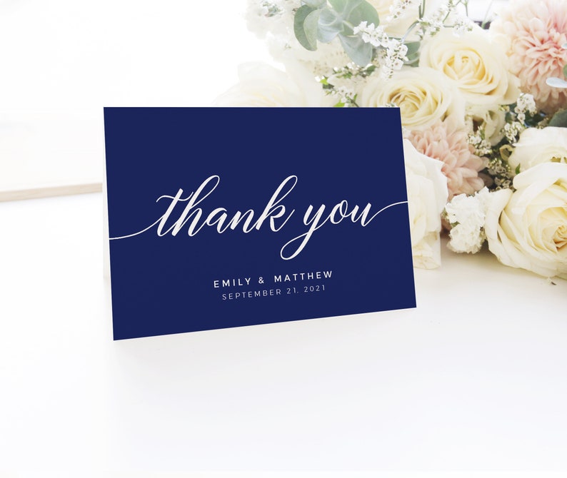 Navy Thank You card Thank you note Navy blue Thank you postcards Wedding thank you cards Folded thank you cards